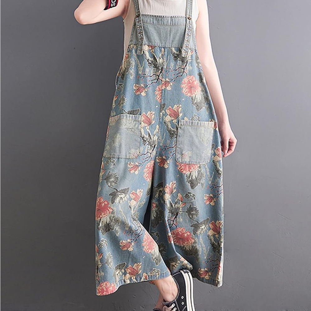 Floral Denim Overalls